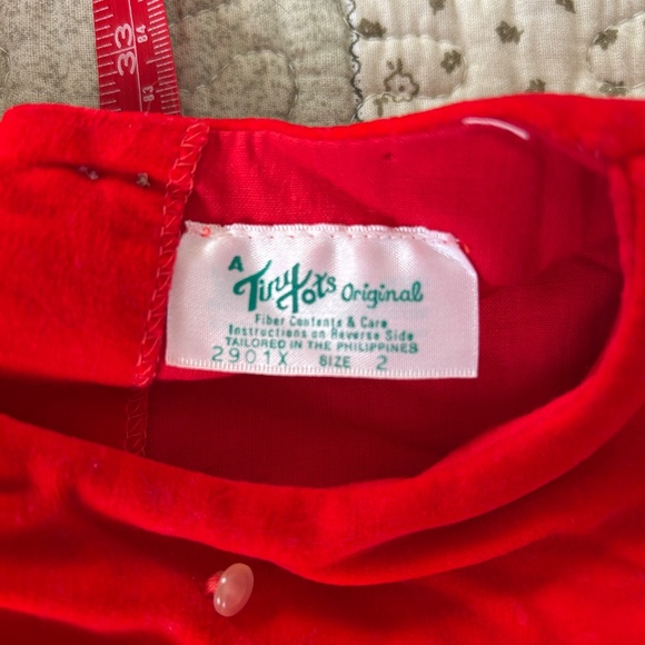 Vintage Tiny Tots Toddler Girl's Red Velour Embroidered Sweetheart Dress Size 2 - Picture 6 of 8